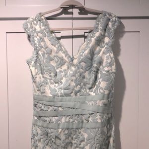 Tadashi Shoji Pale blue and crème dress, size 12.